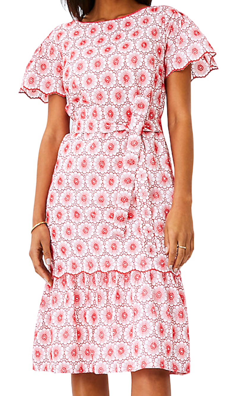 NEW ANN TAYLOR HIBISCUS PETITE EYELET TIE WAIST EMBROIDERED SHIFT DRESS XXS XXSP - Picture 2 of 8